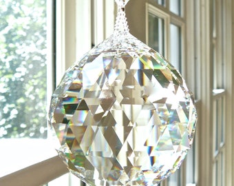 GIGANTIC 70mm Swarovski Crystal Ball Suncatcher, Prism, 2.76 Inches in Diameter - Breathtaking Rainbow Maker - "SIMPLICITY COLOSSAL"