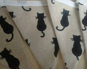 Black Cat fabric bunting, 12 flags