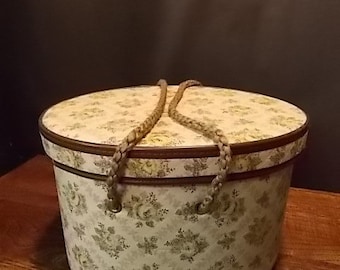 Vintage Quilted Floral Sewing Basket with Tray Insert