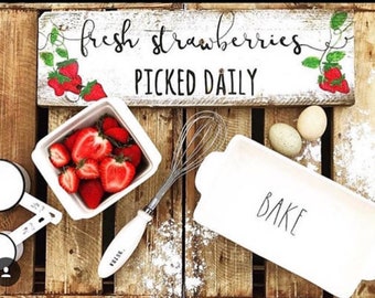 Fresh picked strawberry barnwood sign