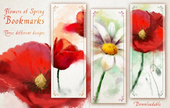 Flower Bookmarks PRINTABLE Digital Painting Spring Bookmark flower-bookmarks-printable-digital-painting-spring-bookmark