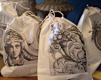 Set (6) drawstring Cotton Bags