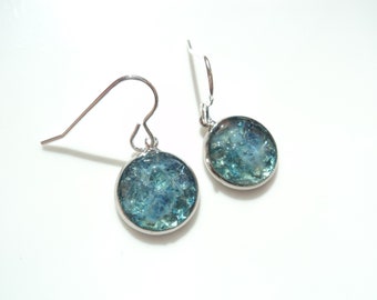 Reserved fpr Jo - Sea Glass earrings of Mid petrol blue shaded rockpools E1796 - from Seaham, UK