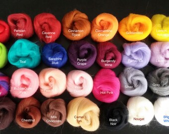 Australian Merino Wool Roving 23 micron Super Soft wool top, Spin, Felt Craft -CHOICE of over 40 Colors! By the Ounce