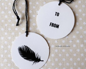Set of 5 Tags tags feather TO... FROM... + Twine