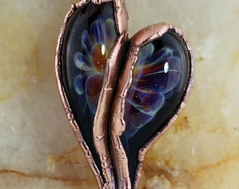 Lampwork Glass and Copper Electroformed Heart on a Copper Chain by Diana Dunn