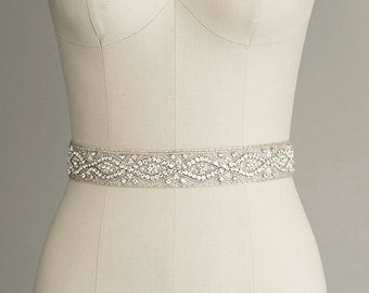 CATHERINE - Crystal Bridal Belt Sash - Rhinestone wedding gown sash - Wedding Dress Belt