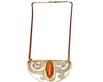 Beautiful Agate and Brass Statement Necklace