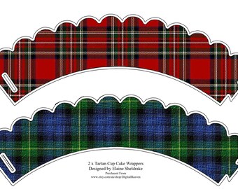 Scottish Tartan Plaid Cupcake Wrappers. These will be sent as a Download File to your PC for you to print and make