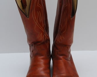 mens 1970s Justin Style brown leather cowboy boots
