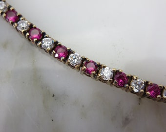 Fake Diamond & Ruby Tennis Bracelet - Yellow Gold Plated over Sterling Silver Costume Jewelry Wedding Jewelry Bracelets for Women