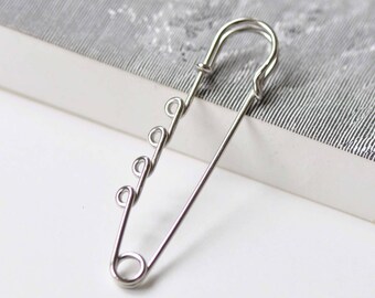Silvery Gray Kilt Pin Shawl Pins Four Loops Safety Broochs 70mm Set of 10 A8845