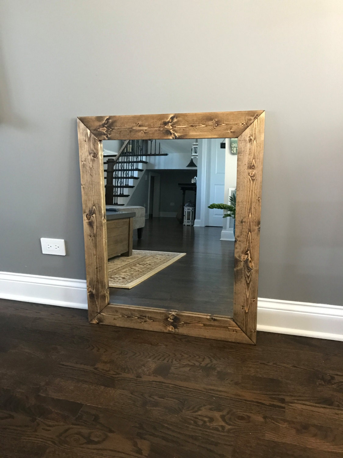 Rustic Farmhouse Mirror Country Wood Frame Mirror Wood