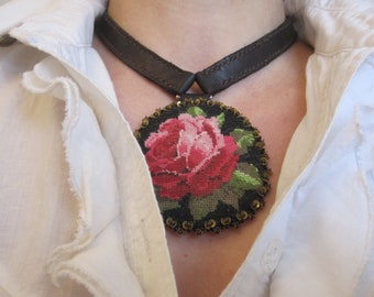 Embroidered textile Locket necklace