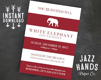White Elephant Invitation Template | DIY Printable | White Elephant Gift Exchange | White Elephant Gift | Edit yourself and print