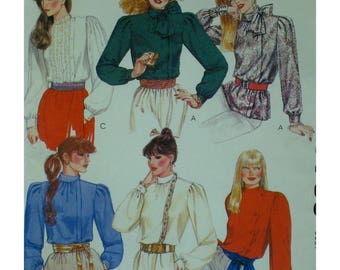 High Neck Blouse Pattern, Side Closure, Full Sleeves, Cuffs, Tie Neck, Russian Look, McCalls No. 7759 UNCUT Size 10 (Bust 32.5"83cm)