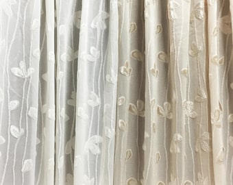 Sheer Fabric - Polyester Patterned Sheer Panel - White or Champagne Sheer - Leafy Vine Pattern - Singed Flower Fabric - P15 - 1 Panel