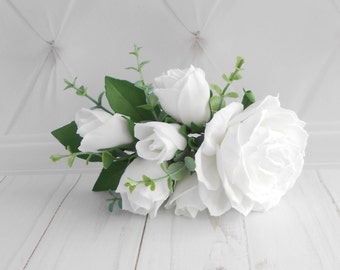 Bridesmaid Flower hair accessories Flower hair comb Eucalyptus White Greenery Bridal head piece Wedding roses hair piece Woodland comb girl