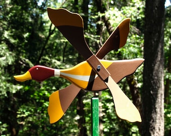 whirligig, all wooden whirligig, yard-garden ornament, garden decoration, duck whirligig, hand painted, artist handmade by DJ Lanzendorfer