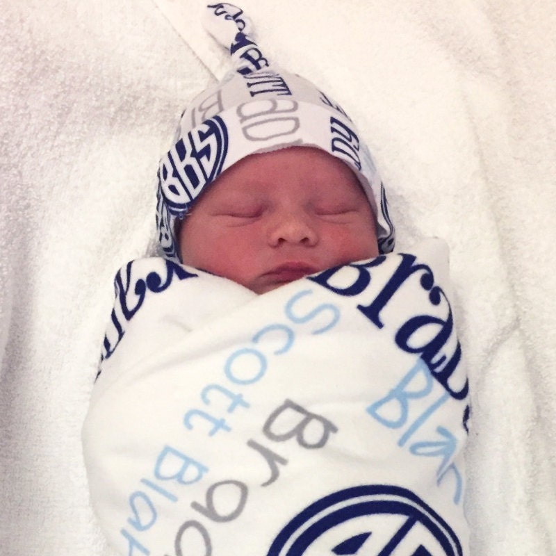 Personalized Baby Blanket & Hat Set Monogrammed Receiving