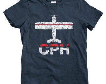 Kids Fly Copenhagen T-shirt - CPH Airport - Baby, Toddler, and Youth Sizes - Kobenhavn Tee, Denmark, Danish, Travel, Gift - 2 Colors