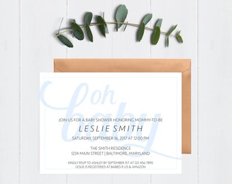 Blue Oh Baby Baby Shower Invitation, Boy Baby Shower Invitation, Oh Baby Invitation, Boy Baby Shower, Modern Invitation, Printable Invite