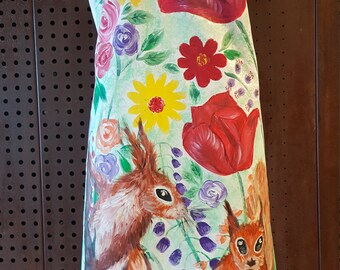 Hand painted "squirrels" short shoulder dress