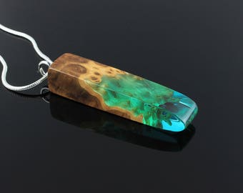 Turquoise necklace, Men's wooden jewelry, Wooden gift for men, Men's surfer jewelry, Surfer boy necklace, Pendant for man, Boyfriend gift