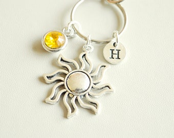 Sun Keychain, Sun Gift, Personalized Sun, Sun Keyring, Sun Gift for Women, Sun Charm Gift, Silver Sun Keychains, Sunshine, Boho, Unique,Cool
