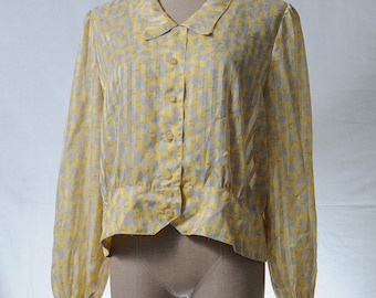 Vintage yellow floral print button-up blouse