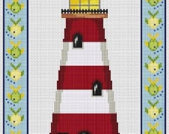 Summer Lighthouse Cross Stitch Kit by Fat Cat Cross Stitch, lighthouse design, counted cross stitch, lighthouse sampler