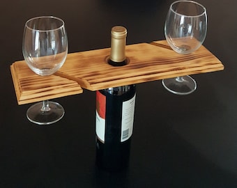 Wood Wine Glass and Bottle Caddy for two. Great Mother's Day gift. FREE Shipping!