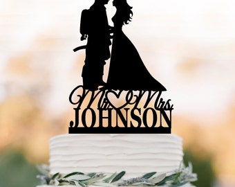 personelzed fireman wedding cake topper groom letter, bride silhouette, funny wedding cake topper mr and mr fireman