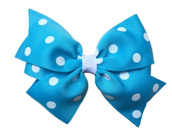 Turquoise polka dot hair bow - hair bows, girls hair bows, girls bows, toddler hair bows, hair bows for girls, blue hair bows, baby bows