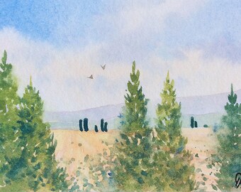 ACEO Original watercolor painting - Here and there