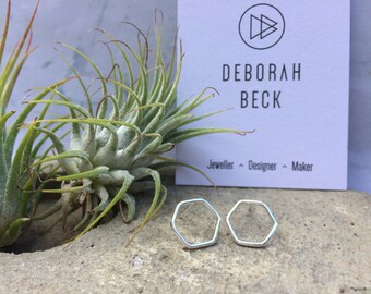 Geometric, Hexagon, Honeycomb stud earrings, sterling silver, Minimal, contemporary, simple, polished,