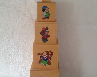 Vintage-Holzwürfel mit Disneyfiguren, Kinderspielzeug
