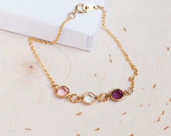 Birthstones bracelet personalized initial birth stone birthday gift gold bracelet jewelry child bracelet mom mother bracelet /101