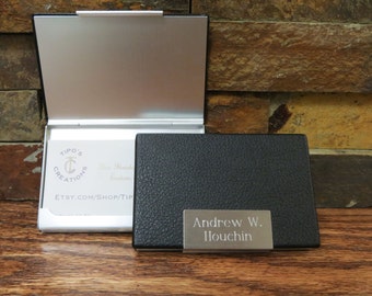 Leather Business Card Holder Case Personalized - Engraved- Gifts for Men - New Job Gift (279)