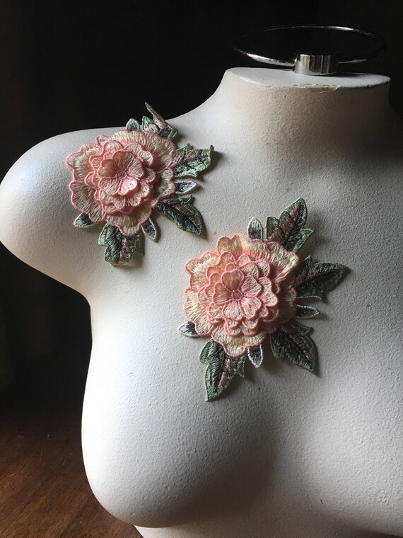 2 3D Peach Appliques Rose Appliques for Garments Costume
