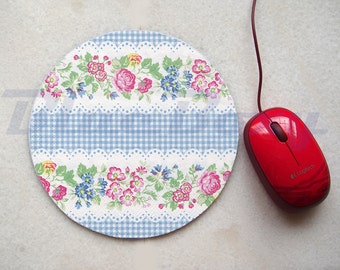 Flower Stripes Mousepad, Office Mousepad, Computer Mouse Pad, Fabric Mousepad