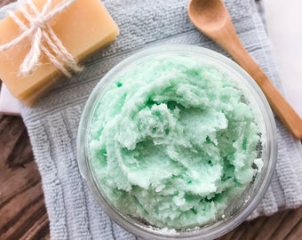 MINT SUGAR SCRUB, Whipped Soap Scrub, Vegan Scrub, Body Scrub, Sugar Whipped Soap, Foaming Sugar Scrub, Exfoliating Scrub, Body Wash