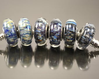 European European Charm Bead Handmade Artisan Lampwork Bead Glass Lampwork Bead Charm Bracelet Bead Large Hole Bead universe big hole bead