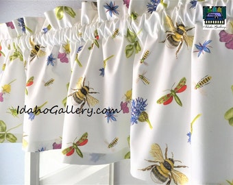 Nature Lovers Bees Bugs Flowers Clover on White Curtain Window Treatment Short Valance Save the Bees Idaho Gallery