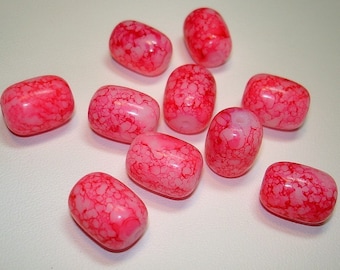 Pink Splashed Glass Barrel Beads (Qty 10) - B410