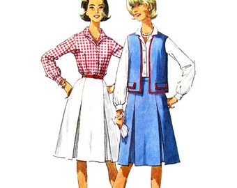 60s Vest, Shirt, Inverted Pleat Skirt Pattern Simplicity 5931 Sleeveless Jacket Womens Size 16 Sewing Pattern UNCUT