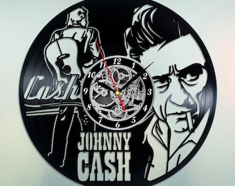 Johnny Cash Clock Vinyl Wall Clock Johnny Cash Art Country Music Decor Unique Wall Clock Music Lover Gift Rockabilly Decor Rock and Roll Art