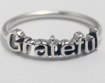Sterling Silver Grateful, 925 stack ring with Inspiring word