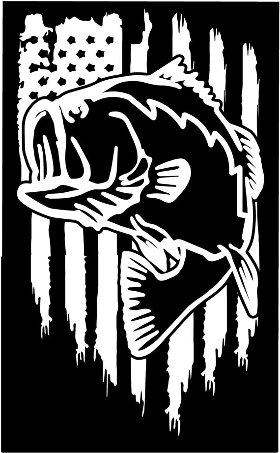 American flag Bass Fishing Hunting vinyl die cut sticker decal