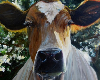 Cow Painting - Eileen - Print on Paper by Cari Humphry